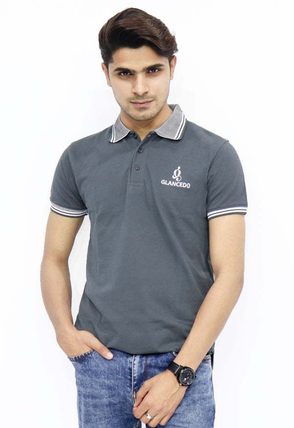 Glancedo Jacquard Collar Dry-Fit Grey Polo
