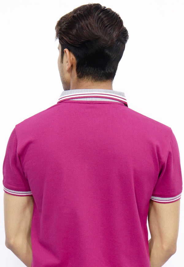 Glancedo Jacquard Collar Embroidered Logo Prurple Polo