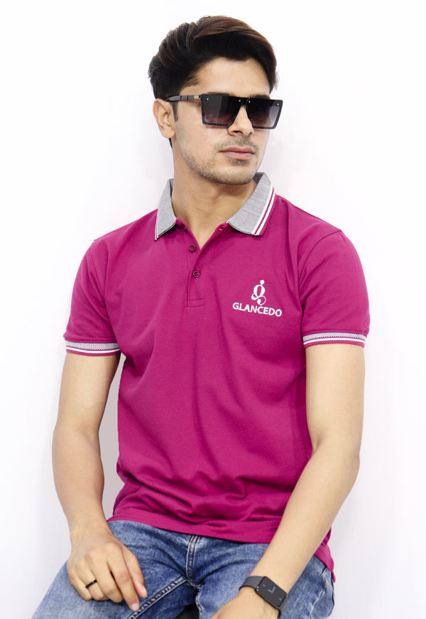 Glancedo Jacquard Collar Embroidered Logo Prurple Polo